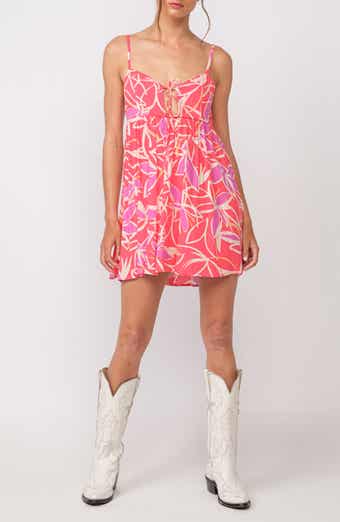 Leaf Print Keyhole Empire Waist Minidress