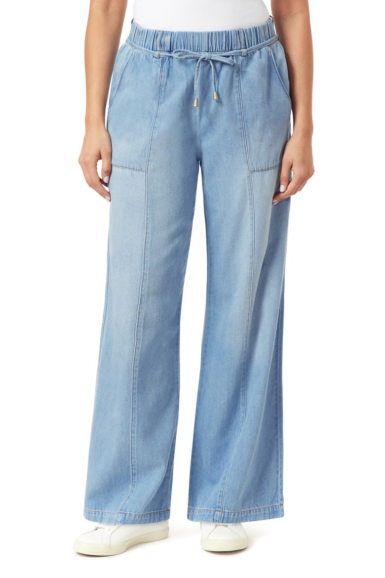 Drapey High Waist Tie Wide Leg Jeans, Main, color, BRISBANE