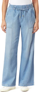Kensie Drapey High Waist Tie Wide Leg Jeans