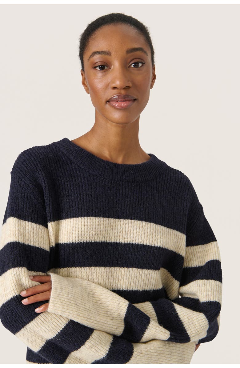 Soaked in Luxury SLSelta Knitted Striped Pullover, Alternate, color, Night Sky/Sandshelll