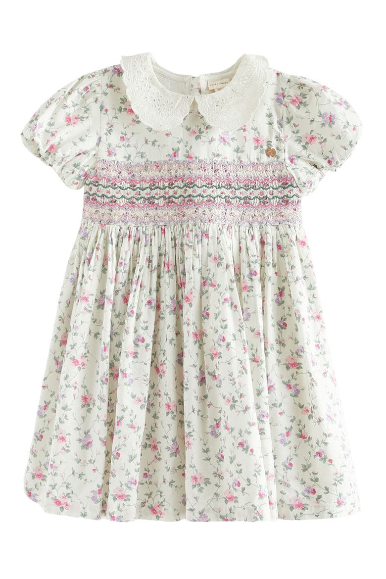 Kids' Floral Smocked Cotton Dress, Main, color, IVORY/ LILAC FLORAL