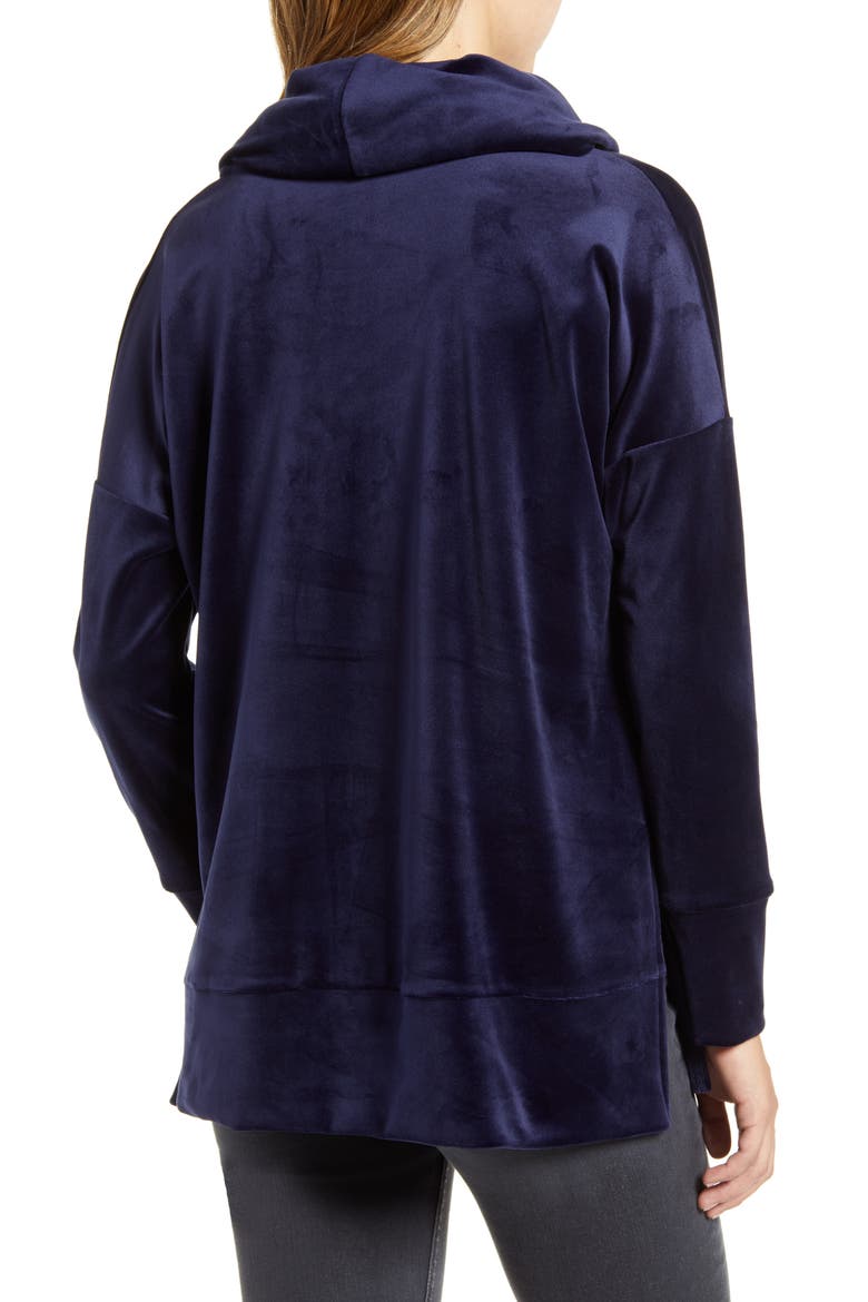 Velvet Cowl Neck Tunic Top, Alternate, color, NAVY