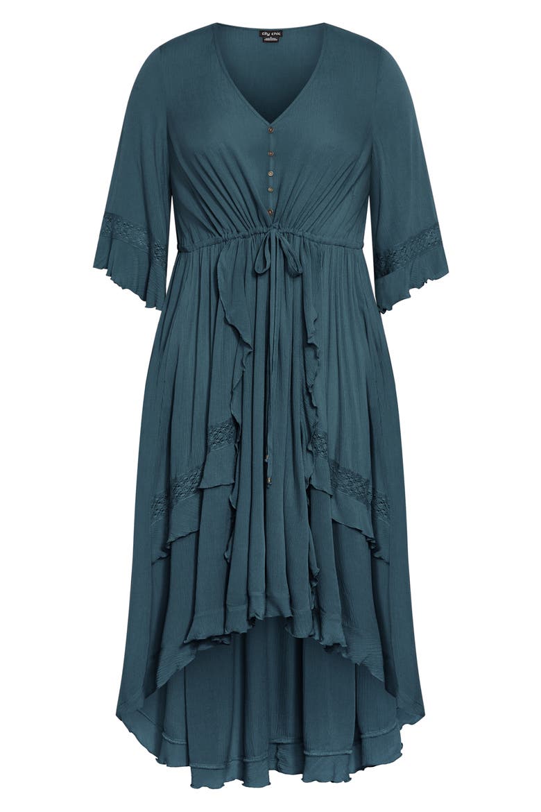 Rosie Lace Trim High-Low Maxi Dress, Alternate, color, TEAL