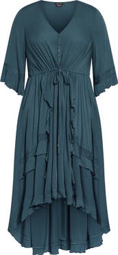 City Chic Rosie Lace Trim High-Low Maxi Dress