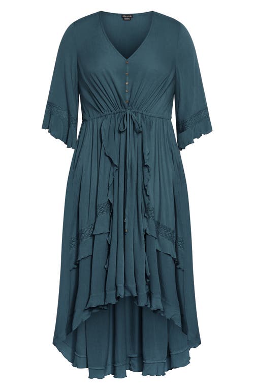 City Chic Rosie Lace Trim High-low Maxi Dress In Brown