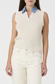 French Connection Contrast Collar Cotton Sweater Vest