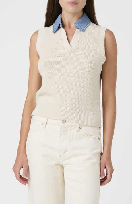 Contrast Collar Cotton Sweater Vest