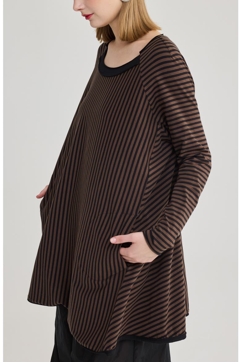 Maeva A-Line Cotton Jersey Tunic, Alternate, color, Brown Striped