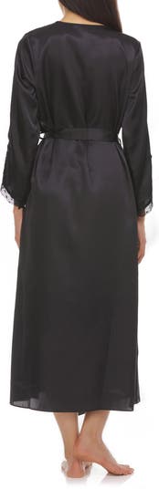 Stella Belted Lace Trim Satin Robe