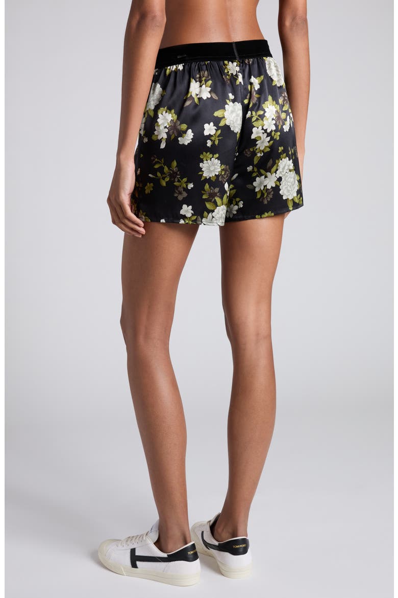 Hendrix Floral Stretch Silk Satin Pajama Shorts, Alternate, color, OFF WHITE BLACK