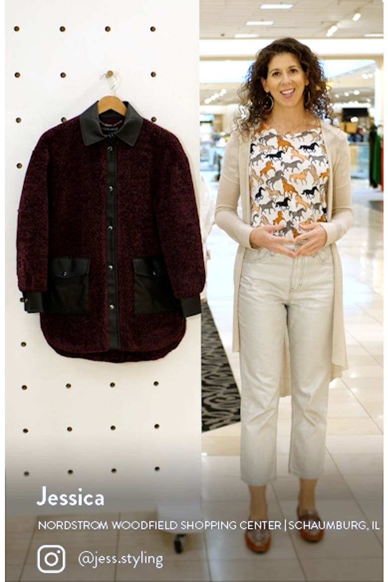 Faux Shearling Shirt Jacket with Faux Leather Trim video