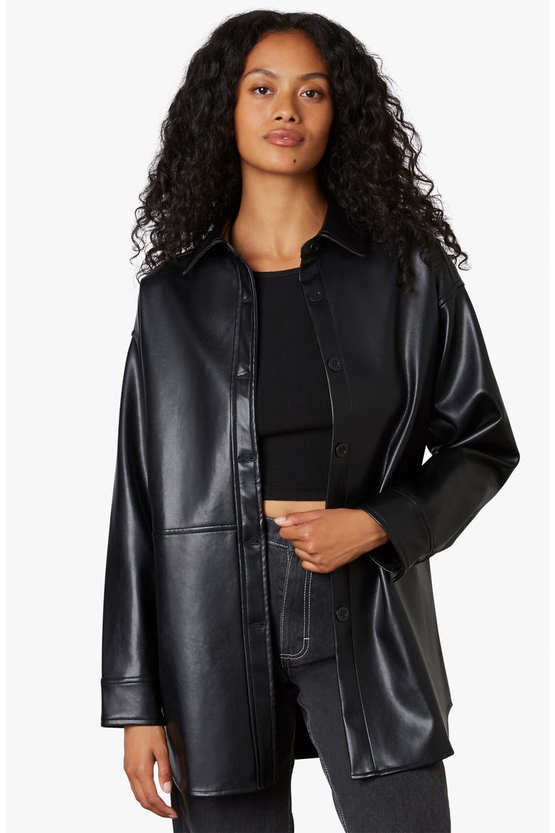 Oversize Faux Leather Shirt Jacket, Alternate, color, BLACK