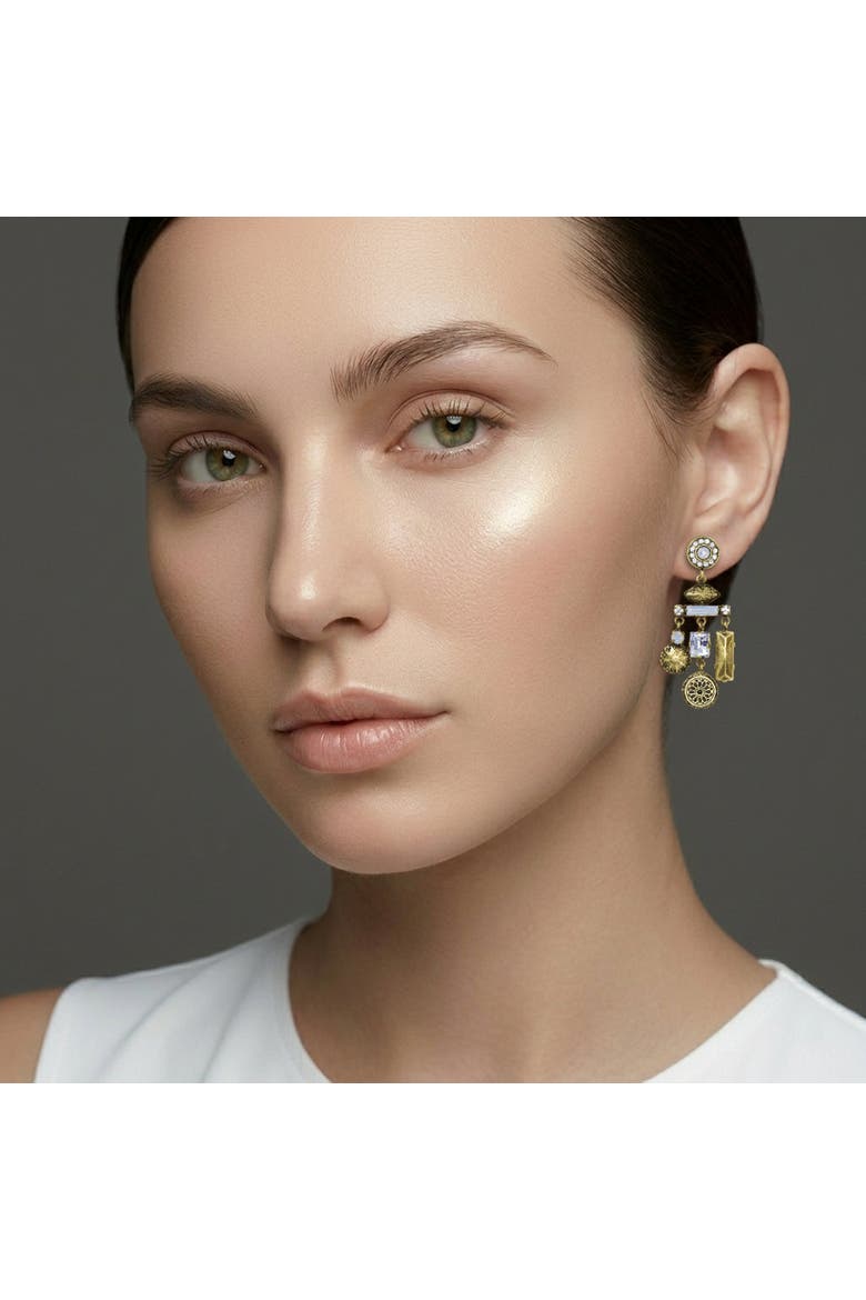 Lost & Found Mixed-Motif Chandelier Drop Earrings, Alternate, color, Brass / Antique Brass
