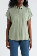 Caslon® Double Pocket Linen Blend Camp Shirt