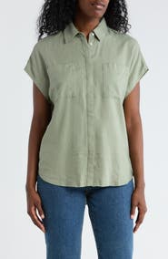 Caslon® Double Pocket Linen Blend Camp Shirt