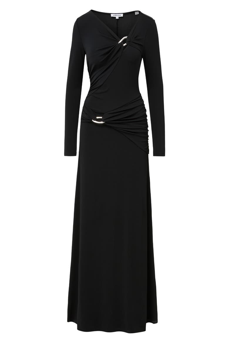 Viela Hardware Detail Long Sleeve Maxi Dress, Alternate, color, BLACK