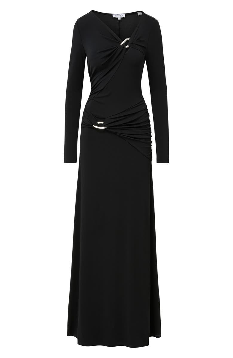 Veronica Beard Viela Hardware Detail Long Sleeve Maxi Dress, Alternate, color, Black