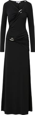 Veronica Beard Viela Hardware Detail Long Sleeve Maxi Dress