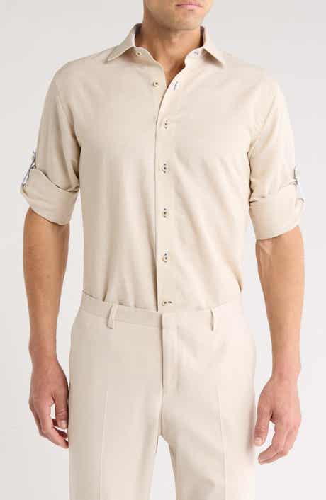 Lorenzo Uomo Trim Fit Textured Cotton & Linen Dress Shirt