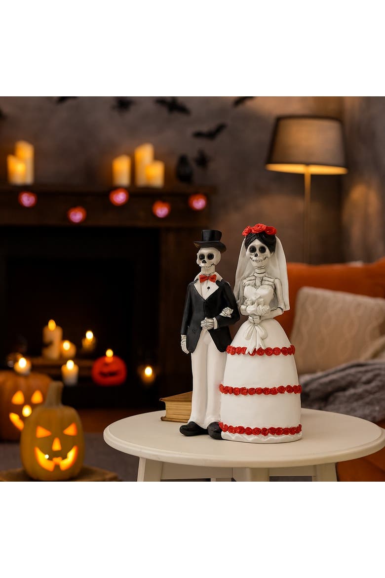 Skeleton Bride & Groom Dia de Los Muertos Figurine, Alternate, color, White