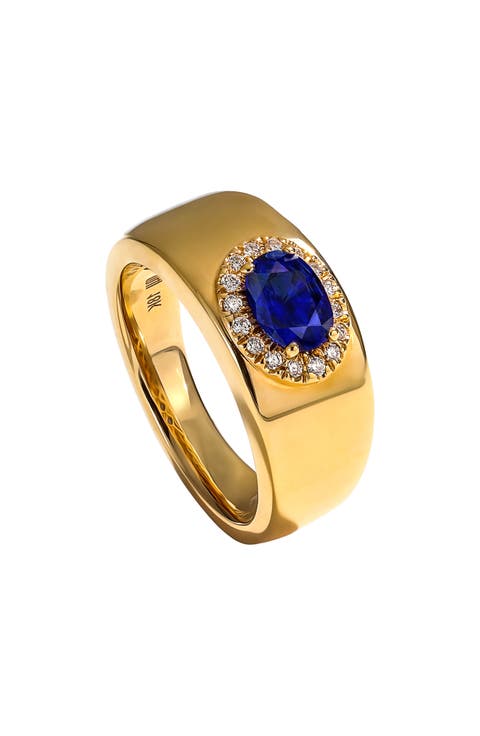 Heirloomed Oval Sapphire & Diamond Cigar Band Ring