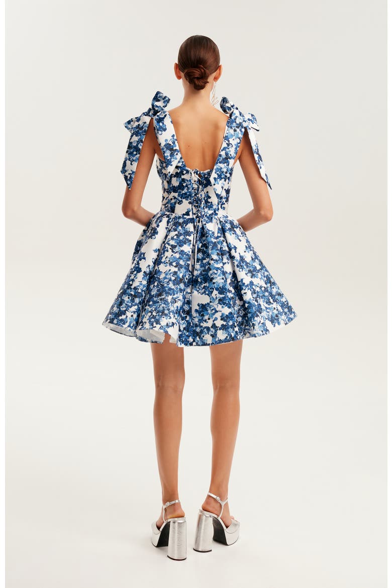 Fitted Bodice A-Line Floral Mini Dress for Cocktail Events, Alternate, color, Blue-Double