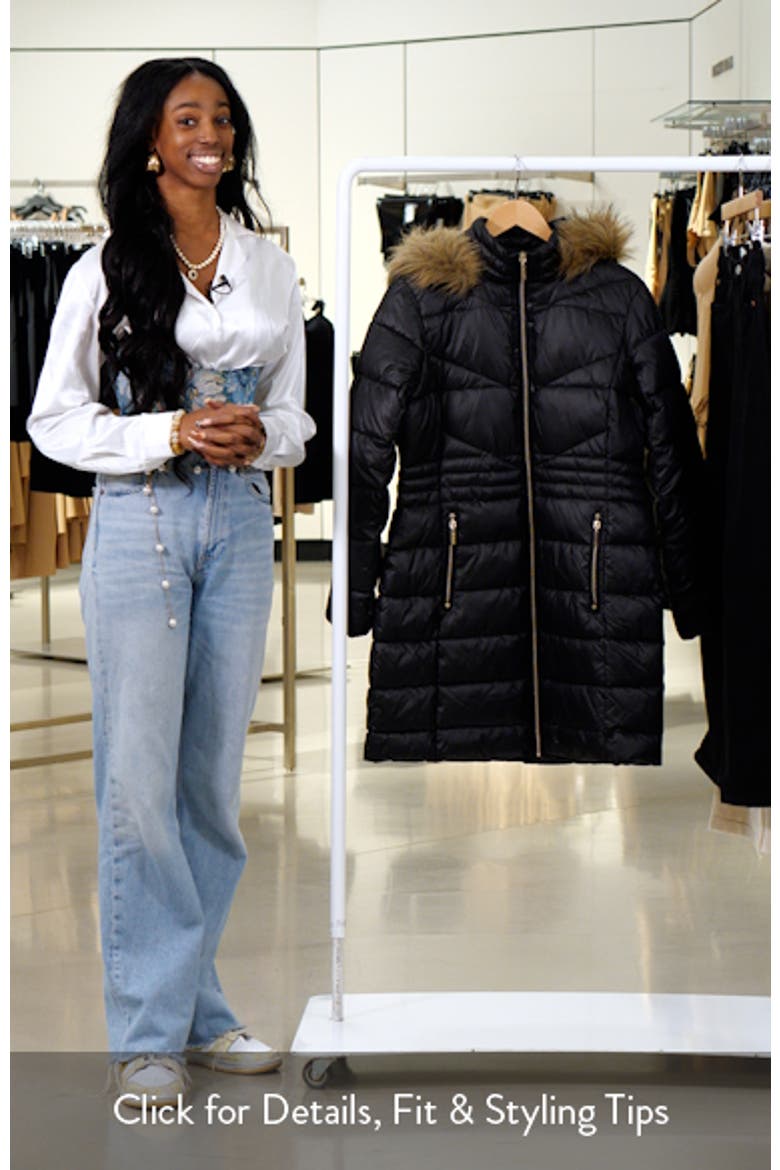 Water Resistant Puffer Coat with Faux Fur Trim Removable Hood video