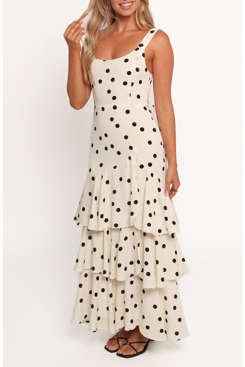 Mabel Polka Dot Tiered Maxi Sundress, Alternate, color, CREAM