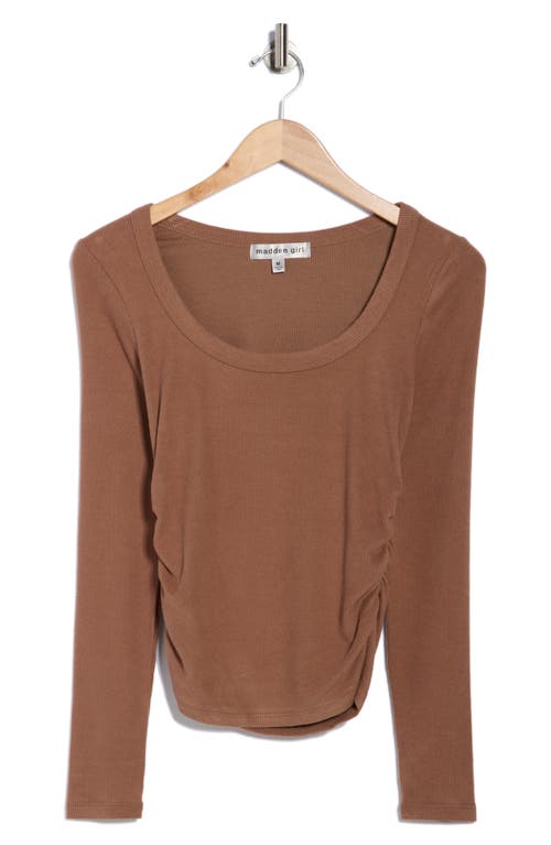 Madden Girl Long Sleeve Side Ruched Top In Brown
