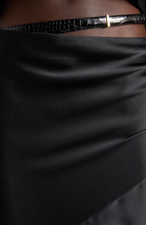 Tom Ford Belt Accent Bias Cut Silk Satin Maxi Skirt With Train In Black