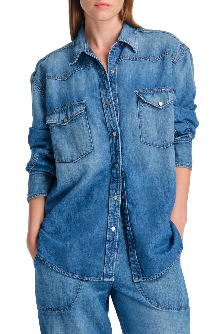 Ranchers Oversize Denim Snap-Up Shirt, Main, color, VINTAGE WASH