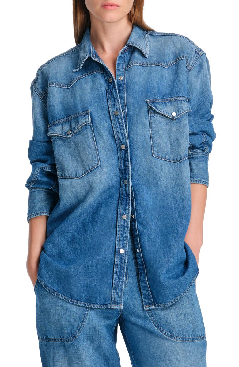 TWP Ranchers Oversize Denim Snap-Up Shirt, Main, color, Vintage Wash