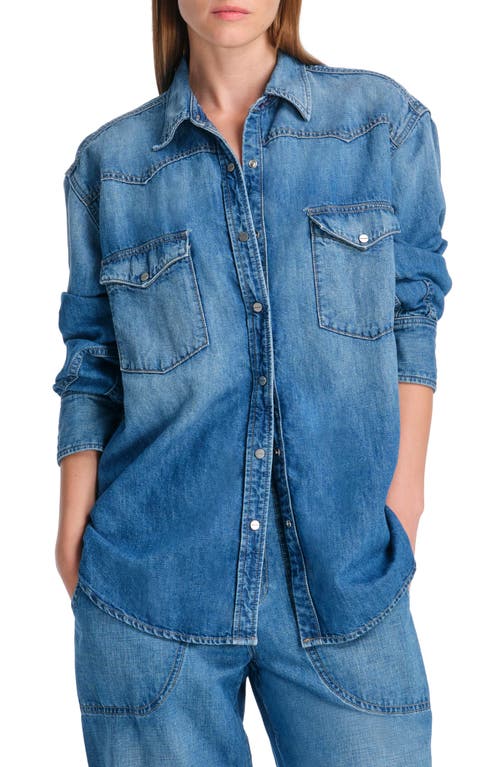 Twp Supersize Rancher Snap Front Denim Shirt In Vintage Wash