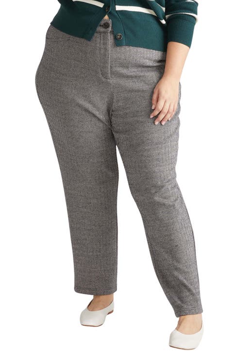 Herringbone Tweed High Waist Long Cigarette Pants