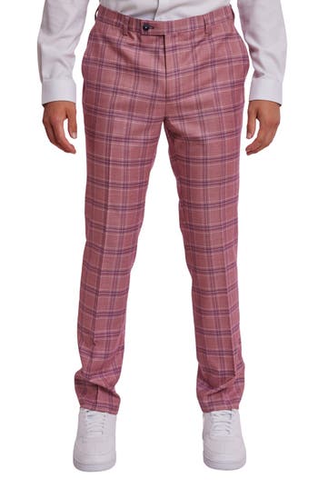Paisley & Gray Downing Slim Flat Front Plaid Dress Pants In Multi