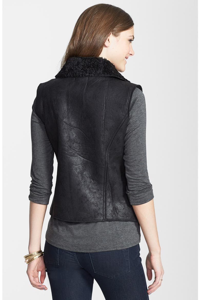 Faux Shearling Moto Vest, Alternate, color, BLACK