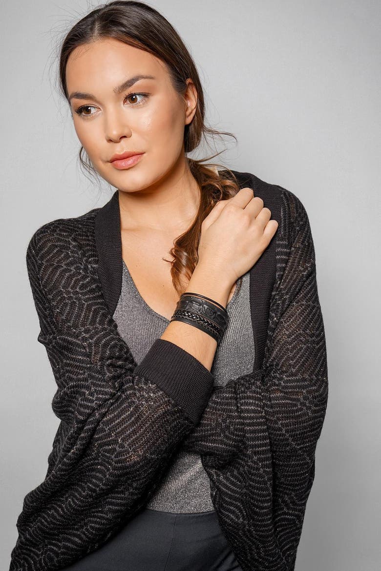 Black Rumple Leather Strand Bracelet, Alternate, color, BLACK