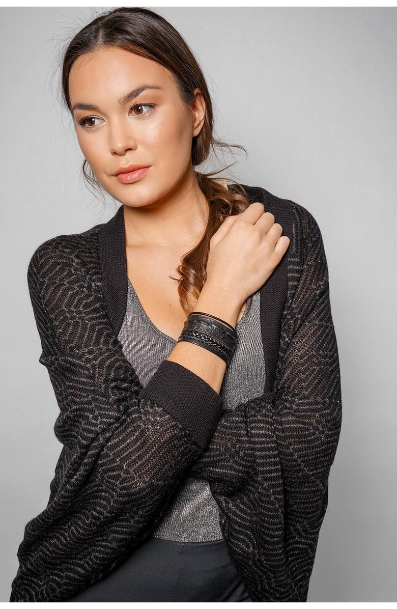 SAACHI Black Rumple Leather Strand Bracelet, Alternate, color, Black