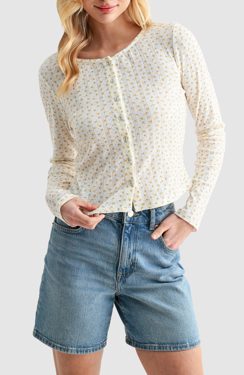 Lush Pointelle Cardigan, Alternate, color, Ivory Yellow Ditsy