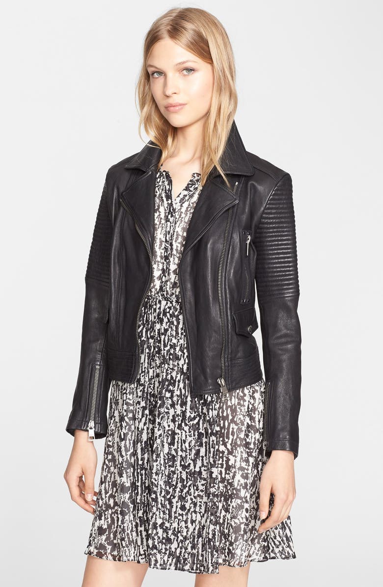 Burberry Brit 'Edgewick' Lambskin Leather Moto Jacket, Main, color,