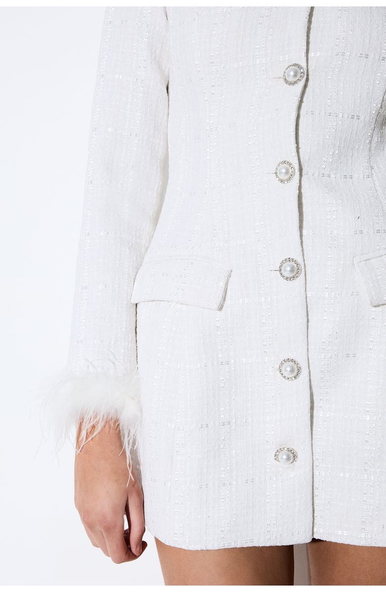 MissPap Boucle Feather Trim Mini Dress, Alternate, color, White