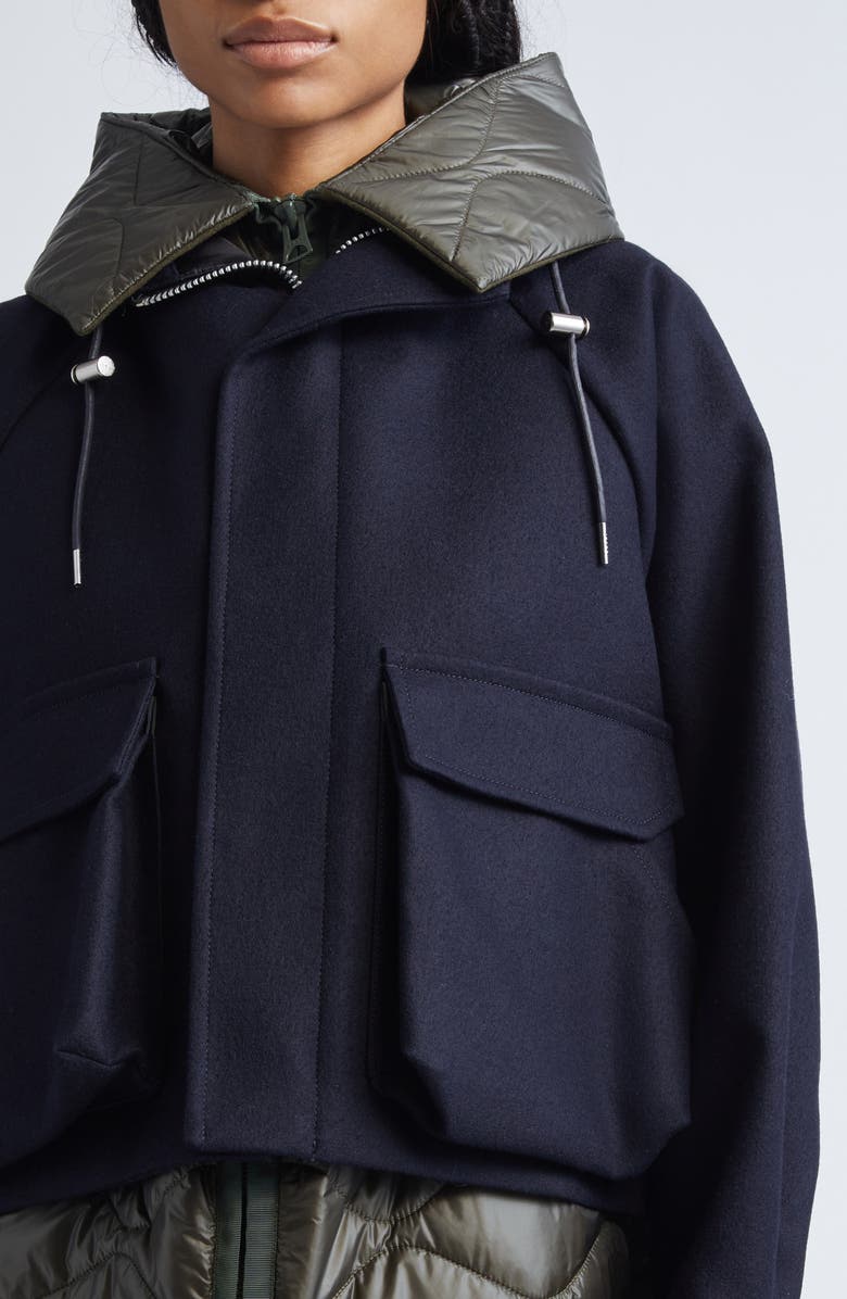 Sacai Mixed Media Blouson Jacket, Alternate, color, Navy/ Khaki