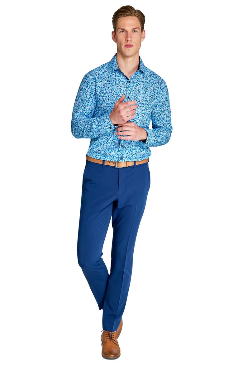 Slim Fit Watercolor Floral Performance Dress Shirt, Alternate, color, BLUE FLORAL COMBO