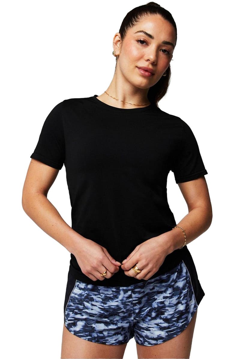 Fabletics Women's Feather Tech+ Short-Sleeve Top, Main, color, Black