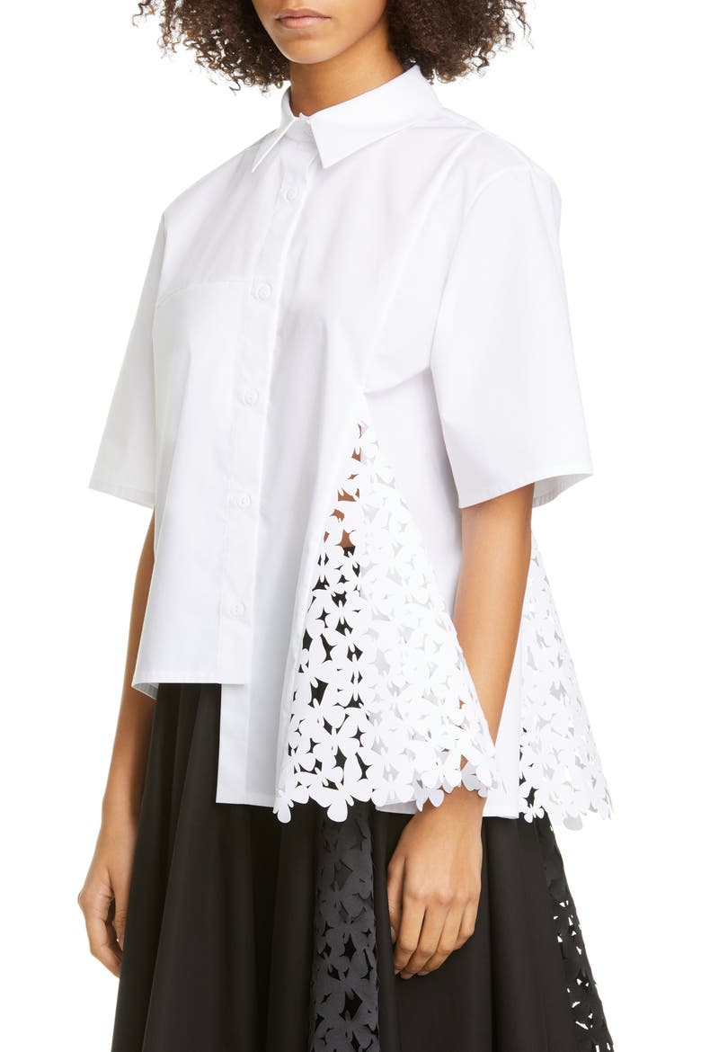 Atlas Laser Cut Butterfly Stretch Cotton Shirt, Alternate, color, WHITE/ WHITE