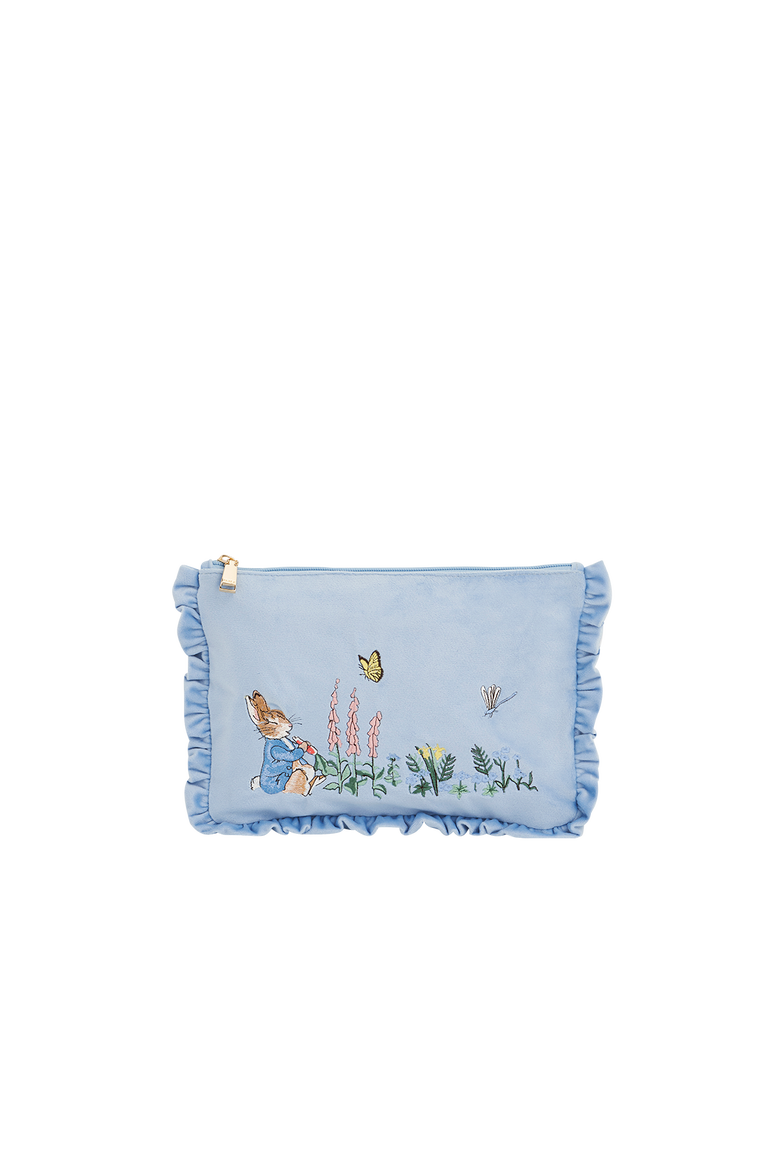 x Peter Rabbit Blue Velvet Embroidered Pouch, Main, color, Light Blue