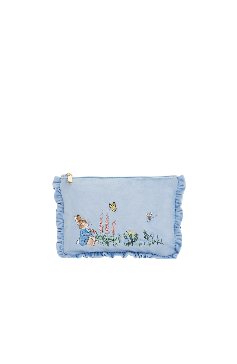 Fable England x Peter Rabbit Blue Velvet Embroidered Pouch, Main, color, Light Blue