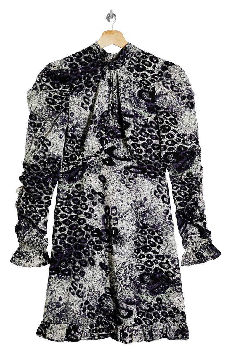 Topshop Animal Print Long Sleeve Minidress, Alternate, color, 