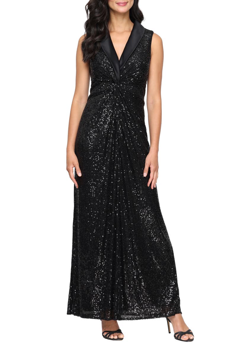 Sleeveless Sequin Embellished Evening Gown, Main, color, BLACK