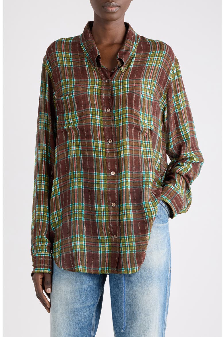 Cheers Plaid Long Sleeve Button-Down Shirt, Main, color, BURGUNDY